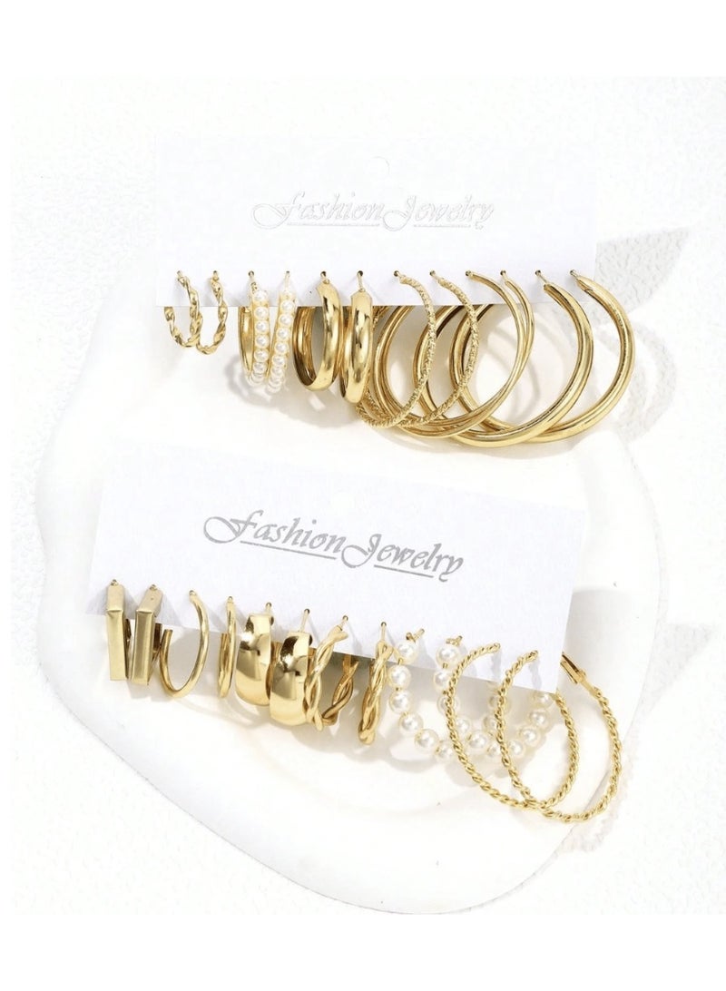 veya 12 Pairs Bohemian Metal Earrings Set with Beaded Design - Image 4